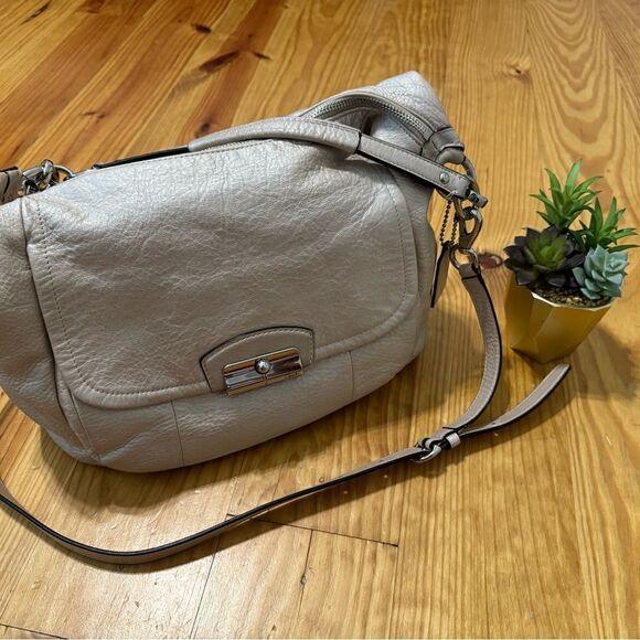 Coach Kristin Leather Large Hobo F22309 Champagne Silver Shoulder Handbag Purse - Picture 1 of 12